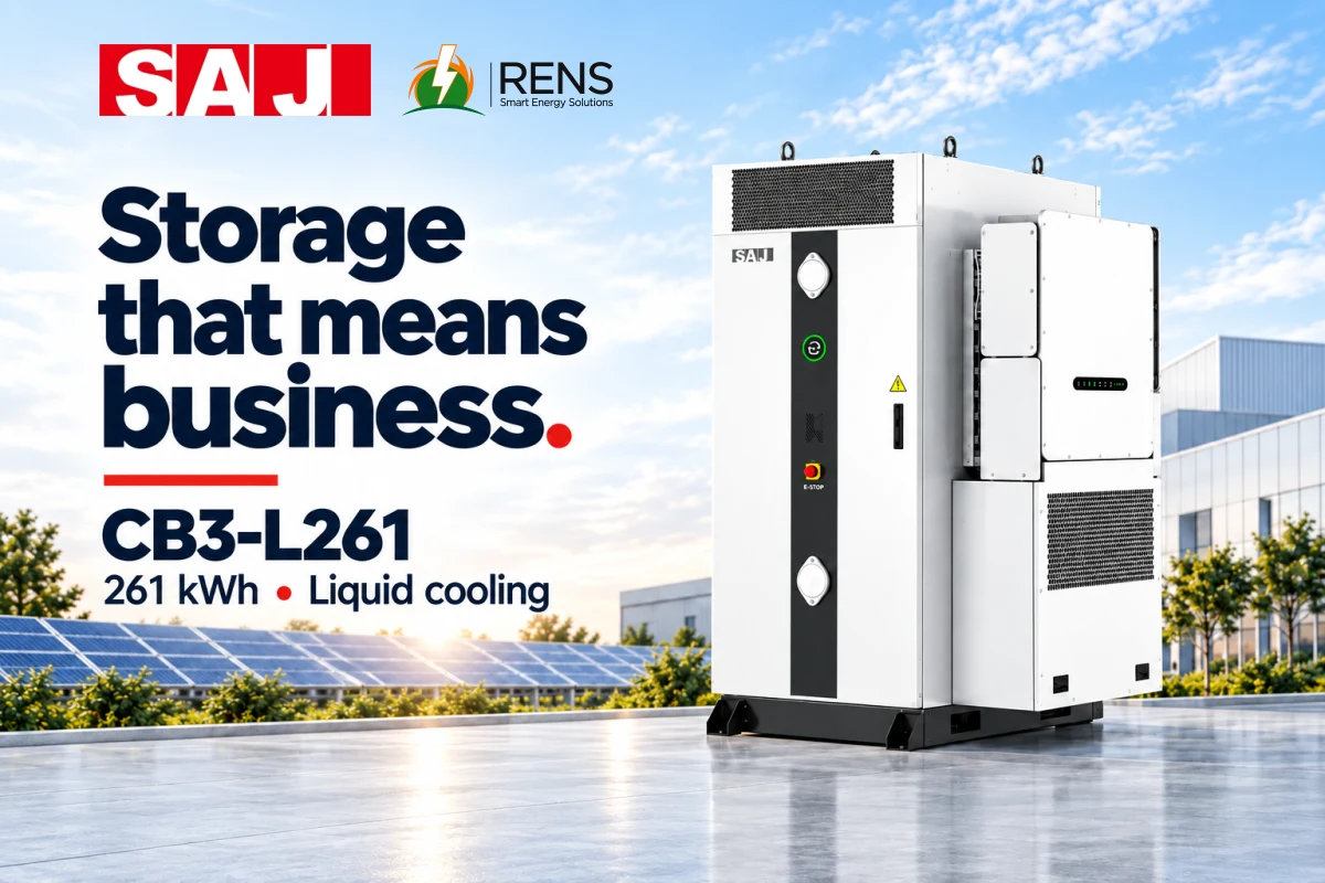 SAJ CB3-L261 commercial battery cabinet with 261 kWh capacity and liquid cooling.